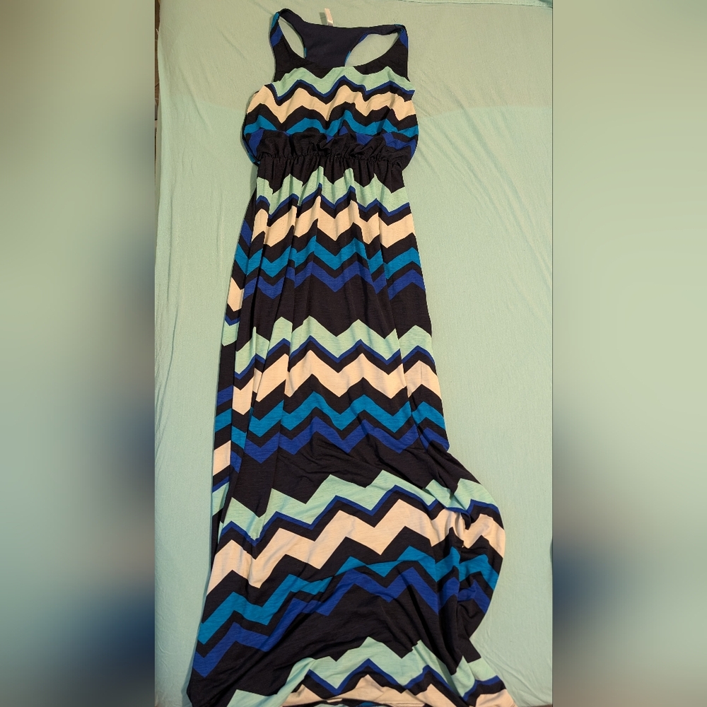 Pinkblush Chevron Maternity Maxi Dress - Blue and Black